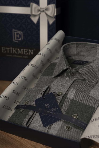 Green Gray Checkers Lumberjack Slimfit Men's Shirt with Gift Box