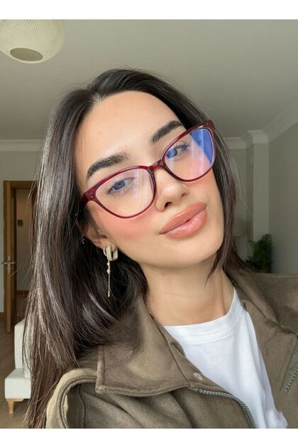 Nancy Burgundy Cat Eye 56 Ekartman Slanting Blue Block Blue Light Protection Glass Can Changeable Screen Glasses