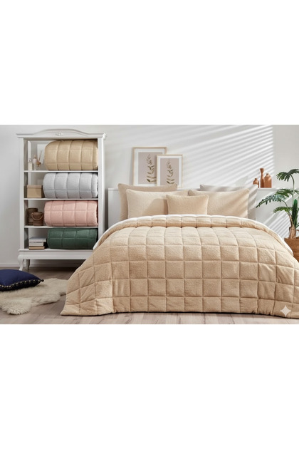 Özdilek Nova Quilt Blanket Double Size Sherpa Beige