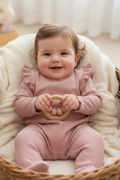 Baby Girl 100% Cotton Bandana Jumpsuit with Snap-On Booties Powder