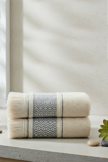 2-Piece Gania Hand & Face Towel Set 50X85 cm – 100% Cotton Thick Textured Kitchen & Bath Towels