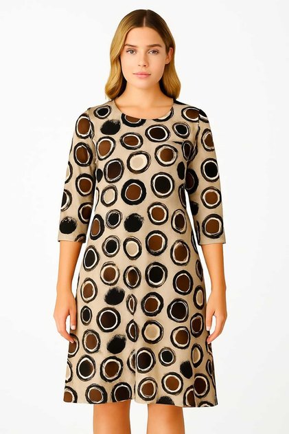 Women's Plus Size Mink, Crew Neck, Three Quarter Sleeve Viscose Midi Dress 65N39157