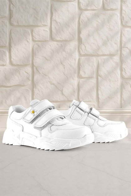 Genuine Leather White Daisy Detailed Girls' Casual Shoes