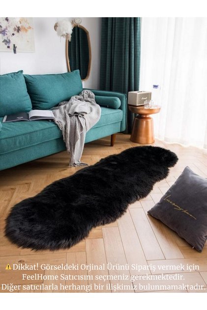 FeelHome Kuzu Post Peluş Premium Yumuşacık Tüylü Halı Siyah Çift Kafa