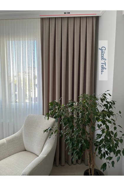 Lüx Keten Fon Perde Yumuşak Dokulu Ağır Gramajlı (SIK PİLE) Vizon Tek Kanat- BROCUL HEDİYELİ