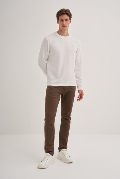 Jacquard Patterned Cotton Blend Slim Fit Sweatshirt