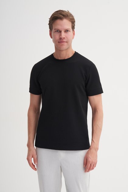 Polo Neck Slim Fit Knitted Combed Cotton T-Shirt