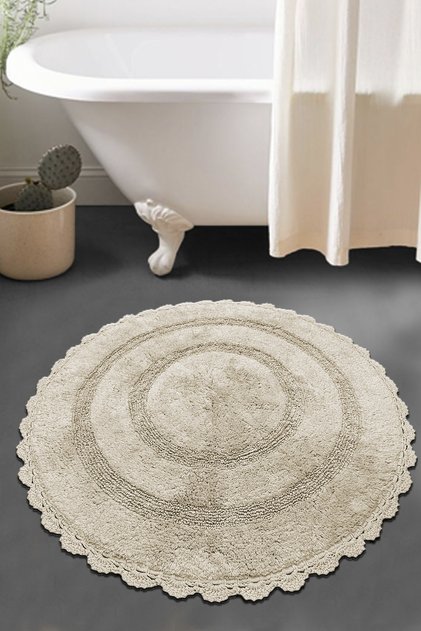 Regnum Cotton Beige Diameter 100x100 Cm Cotton Washable Bath Rug Bathroom Toilet Set