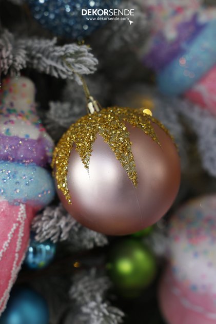 New Year's Ornament Gold Detailed 2-Piece Ball Pink 10 cm