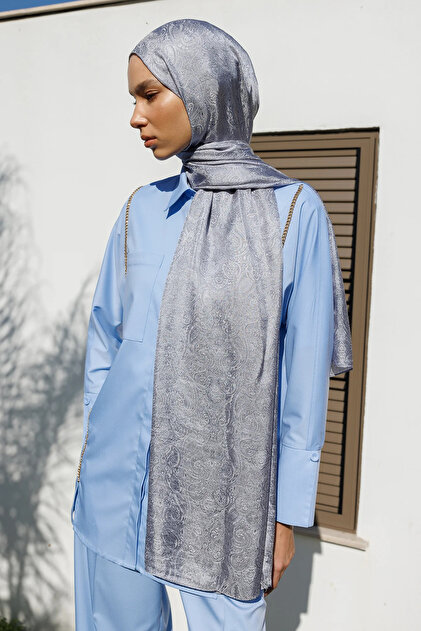 Moren Pattern Shine Line Shawl Gray-Grey