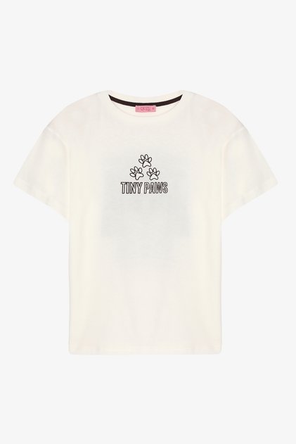Tricou cu decolteu rotund cu imprimeu Pati Ecru