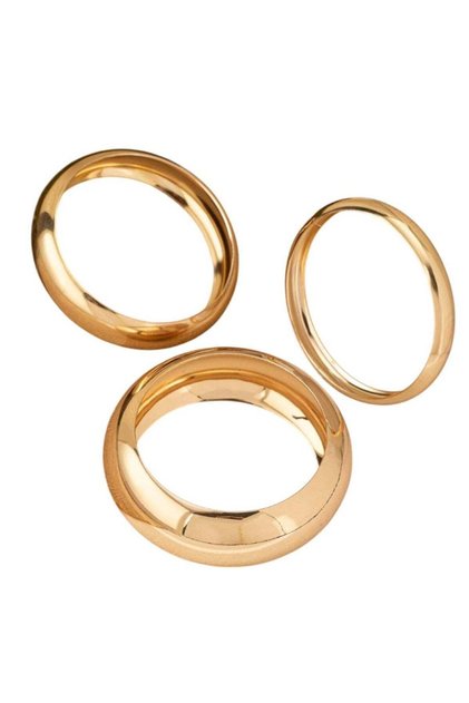 3-Piece Gold Color Tone Chunky & Sleek Bangle Bracelet Set