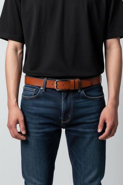 Men's Faux Leather Sports Tan Belt 4 cm