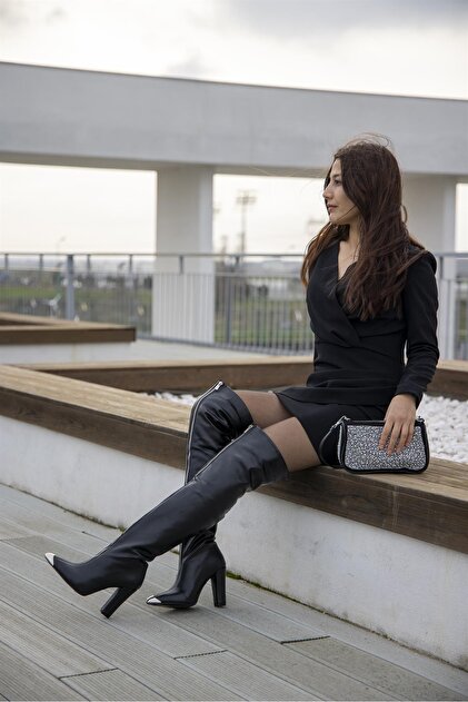 【新品】Herlipto Cambon Long Boots black 38 FSKOMBİN Lisbon Women's Black Leather Thick Heeled Over-the-Knee