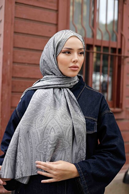ipekistanbul İpeksi Çift Taraflı Jakar Şal - Hint - Gri - Fiyatı