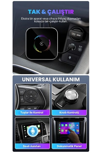 KAZEMTECH Ai Box Araç CarPlay Kit 8+128 GB YouTube, Netflix
