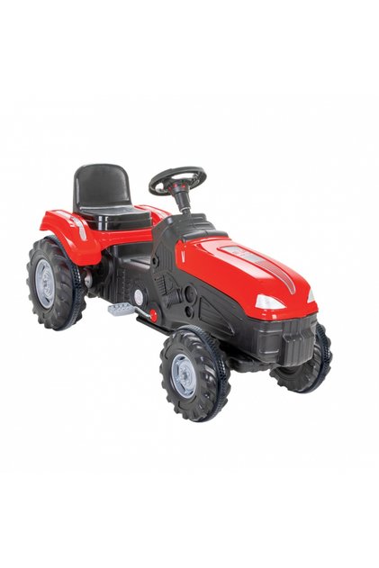 Tractor cu pedale pentru copii, Mega Red, cu scaunel reglabil, claxon, sarcina maxima admisa