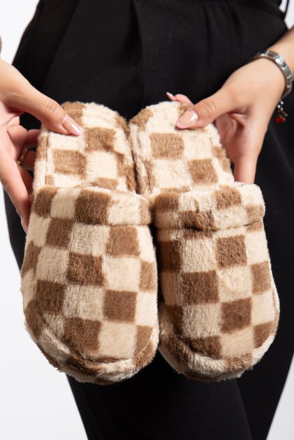 Women's Square Patterned Winter Soft Comfortable House Slippers