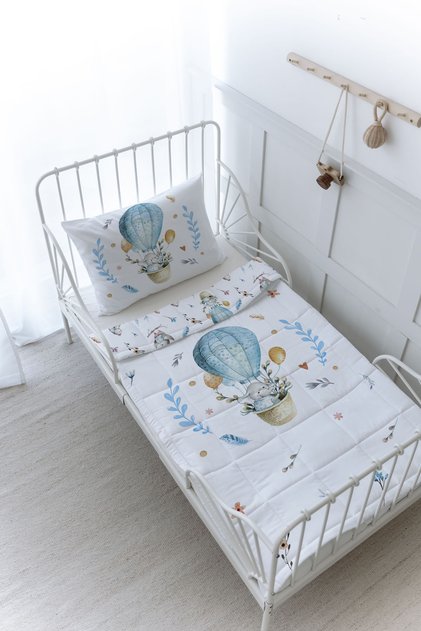 Organic Printed Baby (100X150) Quilt Set - for Baby Series - Elephant in a Blue Balloon
