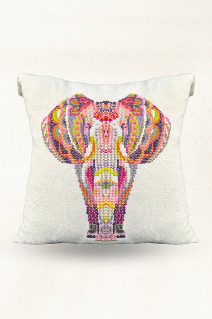 Etamine Embroidered Elephant Pattern Decorative Throw Pillow - Filled Decorative Pillow - 42 X 42