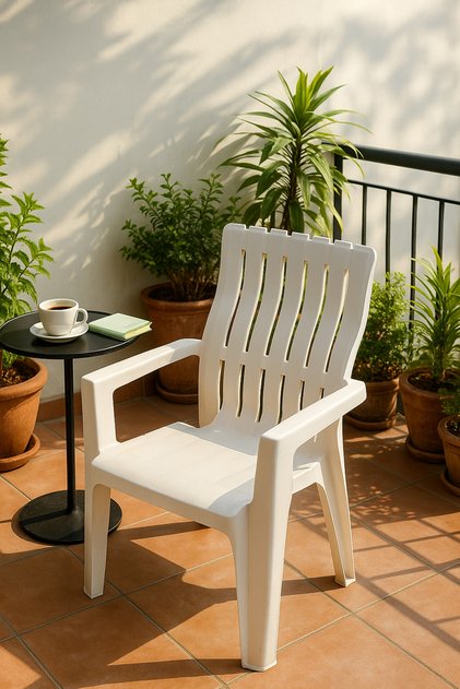 White Plastic Arm Chair – Stackable Durable Garden & Patio Chair for Indoor & Outdoor