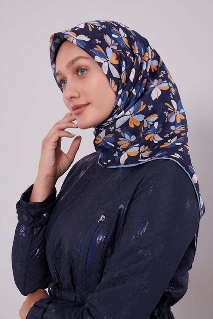 Denim Blue Floral Pattern Soft Scarf