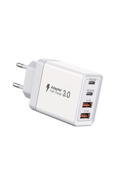 GTS ® 4 в 1 Бързо зарядно за телефон, 55W, 2 USB-C, PD20W, 2 USB-A, 3.1A, Универсално, Бяло