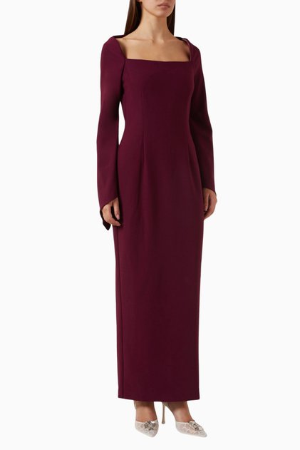 Theresa Long Sleeve Evening Dress, Purple Dramatic Maxi Dress
