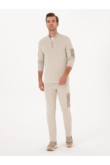 Beige Slim Fit Cargo Pocket Straight Leg Sweatpants 50309820-Vr011
