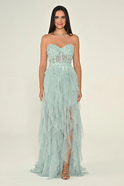 ALFABETA Women's Mint Evening Dress & Graduation Dress Ab7156-Mint- Trendyol