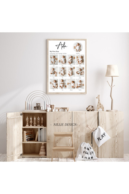 BABYL ポスター NILLIE DESIGN Bebek 1. Yaş Anı Tablosu, 12 Ay Fotoğraflı Doğum
