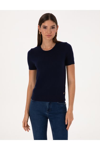 Navy Blue Slim Fit Knitwear T-Shirt 50316341-Vr033