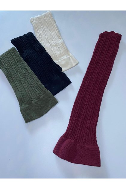 4-Piece Knitted Embossed Knitwear 200 Den Patterned Thick Colored Knee-Length Trouser Socks (4 Socks)