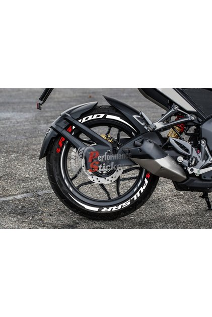 Motosiklet Pulsar RS200 + Şerit Lastik Sticker Set 15-19inç Uyumlu Lastik Yazısı Dekor Lastik Stiker