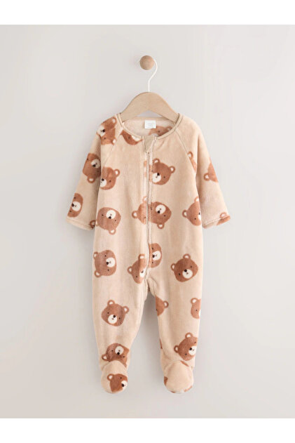 100% Organic Cotton Teddy Bear Patterned Brown Fleece Sleeping Bag Alyaw3063