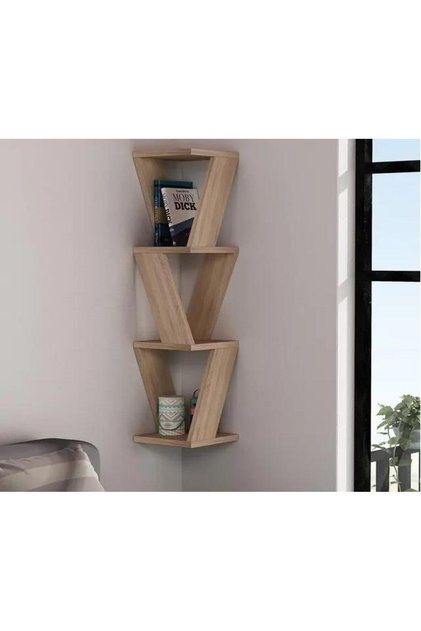 Köşe Duvar Rafı / Kitaplık Atlantik Çam 22x22x85 Modern Minimalist Köşe Duvar Rafı