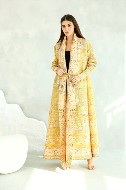 Colorful Printed Yellow Abaya