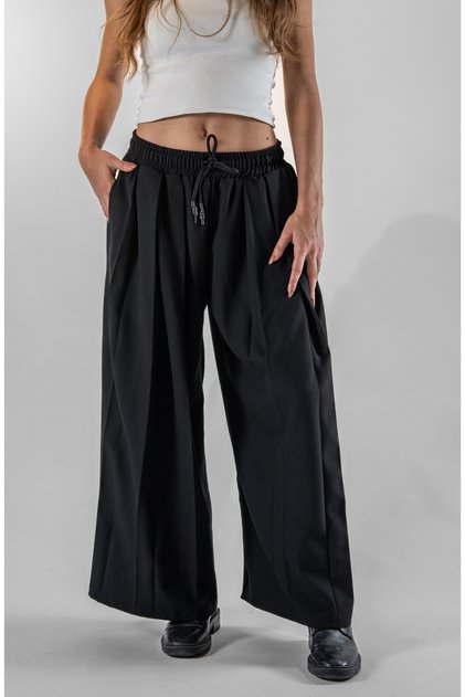 Women's Pleated Samurai Design Black Pants