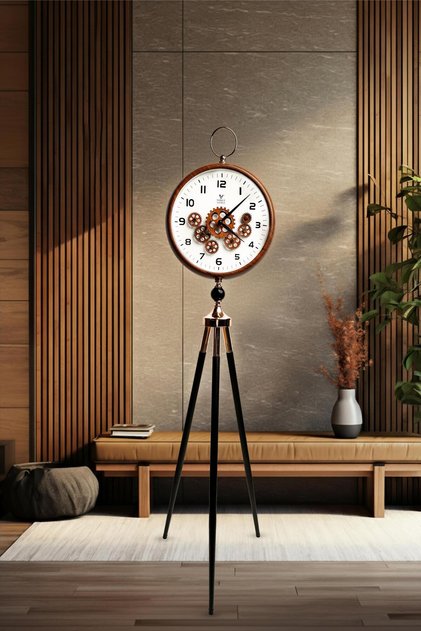Premium Vintage Tripod Foot Clock Adjustable Wooden Stand Antique Style Decorative Standing Clock