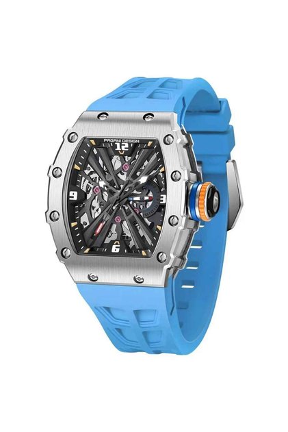 Ceas PD-1738, Japonia VH65, design schelet, 42 mm, curea din silicon, rezistență 100 m