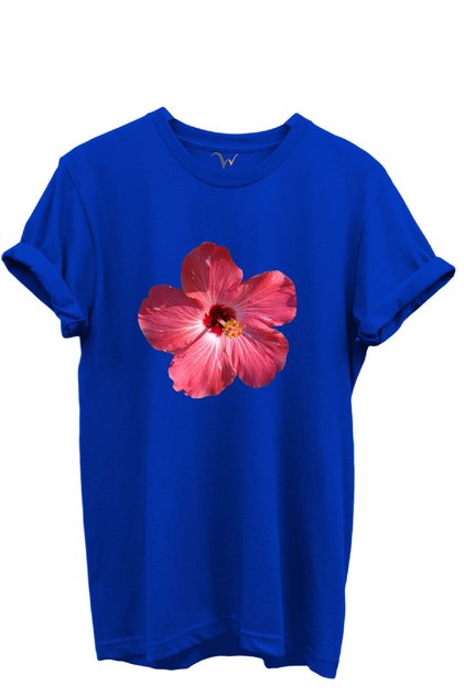 Pink Tropical Hibiscus Floral Women's 100% Cotton Regular Fit Crew Neck T-Shirt
