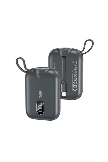 Baterie externă PR260, 10000 mAh, 20W, wireless pentru ceas inteligent + cablu Type-C integrat, neagră