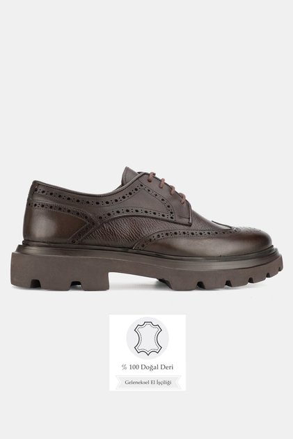 Men's Brown Genuine Natural Leather Size 39-45-46 Eva Sole Lace-Up Shoes