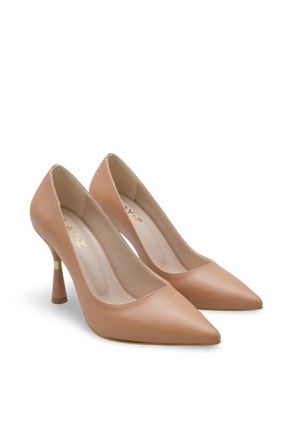 Women's Stiletto Pointed Toe Nut Skin Gold Heel Detailed 9.5 cm Thin Heel Elegant Stylish Heeled Shoes