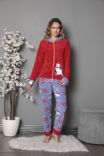 Welsoft Hooded Zippered Long Sleeve Plush Soft and Warm 2-Piece Pajama Set