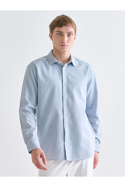 Plus New Season Regular Fit Long Sleeve Dobby Men's Shirt