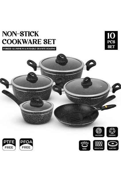 10 pcs non stick Induction Cookware set Aluminum with granite coating with 5 Layer construct