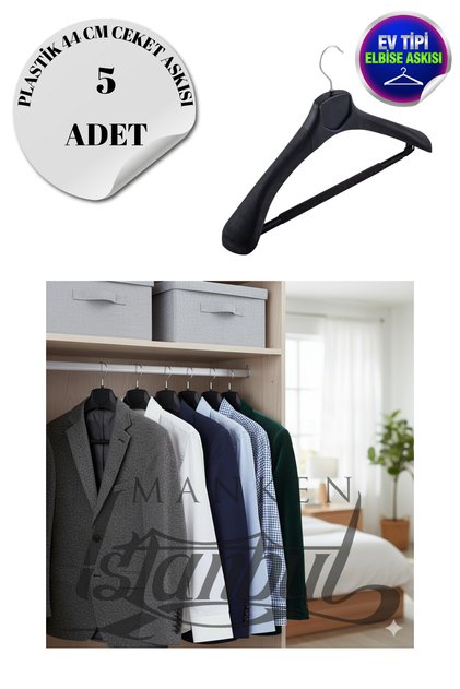 5 Pcs Household 44 cm Black Plastic Coat Hanger Suit Hanger Clothes Hanger