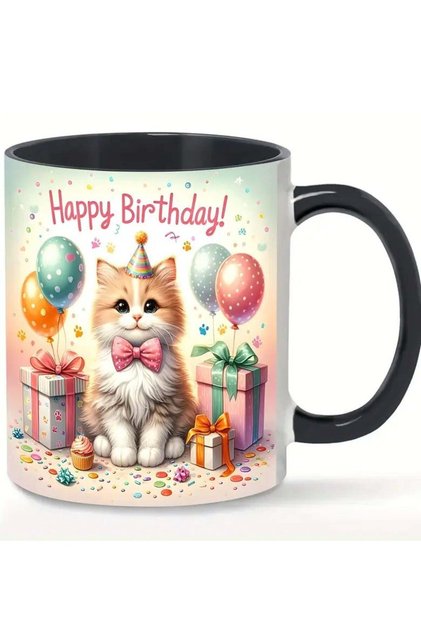 ® Happy Birthday Cat 11oz Porcelain Mug - Perfect for Coffee, Milk, Juice | Ideal Gift for Coupl