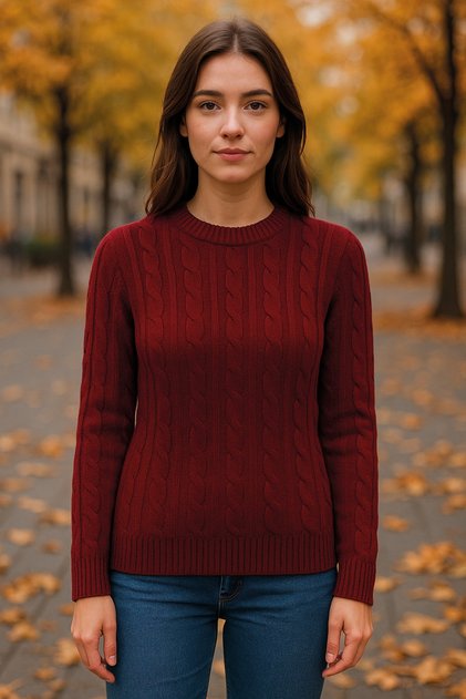 Women's Knitted Patterned Winter Crew Neck Sweater Mmf2005